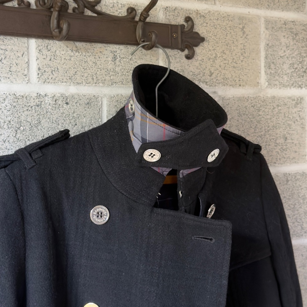 100% Wool Barbour Navy and Gray Plaid Lined Jacket with Label Detail - Picture 15 of 16